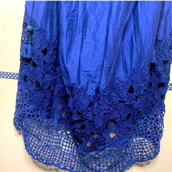 TRYB Tula Shift Dress Blue V Neck Spaghetti Stray Racerback Midi High-Low Hem - Picture 9 of 10